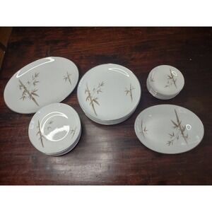 Fashion Manor Fine China Bamboo Japan 26-Piece Dinnerware Set Platinum Trim
